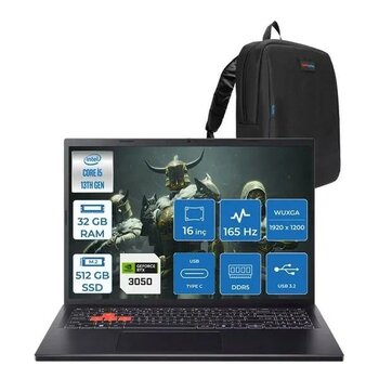 Acer Nitro Lite Intel Core I5 13420H 32GB Ddr5 512GB SSD 6GB/RTX3050/45W 16" Wuxga IPS 165Hz Freedos Taşınabilir Bilgisayar NHDAAEY001F09 + Zettaçanta