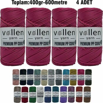 Vollen Yarn 600M Polyester Makrome Ipi, Supla Ipi, Çanta Ipi, Bileklik IPI,MAKRAME,1.5MM-400GR - Fuşya