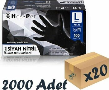 Has-Pet Siyah Nitril Pudrasız Eldiven Large 100’LÜ 20 Paket 2000 Adet - L