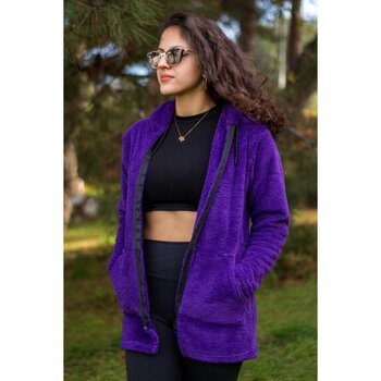 Azıcık Akıllı Kadın Mor Peluş Kalın Fermuarlı Kapüşonlu Cepli Ceket 23KCKTMY50 - M