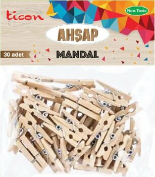 Ticon Ahşap 25x3 Renkli 30 adet Mandal