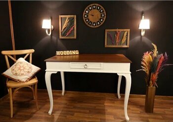 Wooding 100 Cm Çekmeceli Masif Beyaz — Ceviz 100 x 60 x 80 cm Çalışma Masası