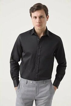 Ds Damat Regular Fit Siyah Yaka Kısa Kol M Gömlek