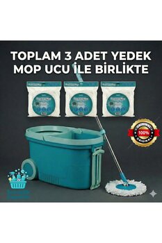 Motek Tekerlekli Taşıma Saplı Comfort Mop Temizlik Seti (Toplam 3 Yedek Mop)