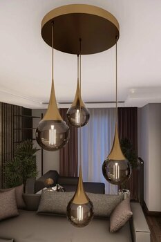 avizade Liora Modern Eskitme Metal Avize - Füme Cam, 4'lü Sarkıt, E27 Duy, Dekoratif Aydınlatma