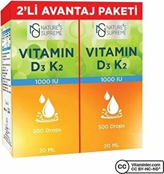 Nature's Supreme Vitamin D3 + K2 Damla 2 x 20 mL