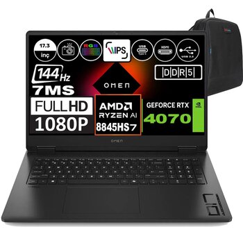 Hp Omen 17-Db0019nt Amd Ryzen 7 8845hs 64gb Ddr5 2tb Ssd 8gb-Rtx4070 17.3 Inç 144hz 7ms Fhd Windows 11 Home Taşınabilir Bilgisayar A44qqeah05 + Zetta Çanta