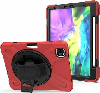 Ally iPad Air 4. Nesil 10.9 Kılıf Shockproof 3 Katmanlı Standlı Zırh Kılıf Kalem Yerli Kırmızı Tablet Kılıfı