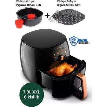 Philips HD9867 Super Set Premium Xxl 7,3 Litre Airfryer & Fritöz + Mutfak Tartısı  - Siyah