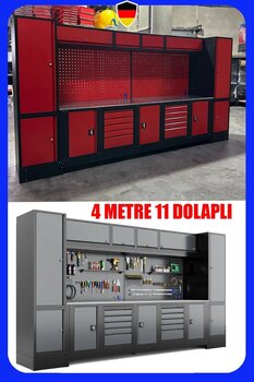 STAXX POWER 4 Metre 11 Dolaplı Modüler Takım Tezgahı – Endüstriyel Atölye Çalışma İstasyonu Plus Çalışma Tezgahı