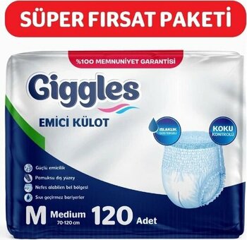 Giggles Yetişkin Emici Külot Bez Orta Boy (Medium) 30'Lu 4 Paket (120 Adet) Bel Boy 70-120 Cm