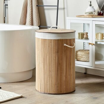 Meleni Home Naturel Yuvarlak Kirli Çamaşır Sepeti - Bambu Katlanabilir Çamaşır Sepeti Sele 35X50 cm 60 Lt Bej - 50 cm