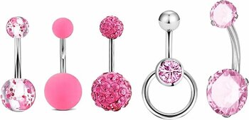 Chavin 5 Adet Pembe Cerrahi Çelik Göbek Piercing En45pm