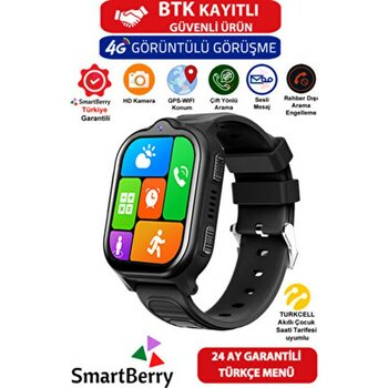 SmartBerry Z32 Görüntülü Görüşme Gps Wıfı Net Konum Gizli Dinleme Akıllı Çocuk Takip Saati Sim Kartlı - Siyah