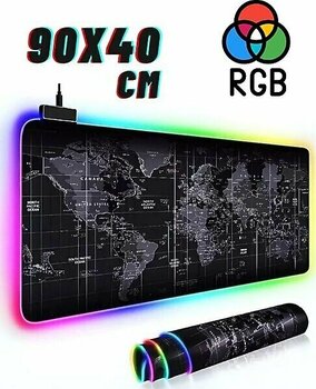 ATAsoft Rgb Dünya Harita Desenli Mouse Pad LED Işıklı Su Geçirmez Gaming Mousepad - 90x40 CM - Siyah