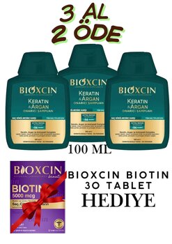 Bioxcin Keratin Argan Onarici Şampuan 100 Ml 3 Al 2 Öde + Biotin Tablet Hediye