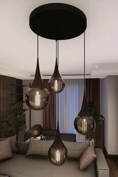 avizade Liora Modern Siyah Metal Avize - Füme Cam, 4'lü Sarkıt, E27 Duy, Dekoratif Aydınlatma