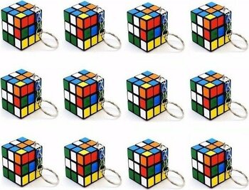 12 Adet Mini Rubik Zeka Küpü (Sabır Küpü) 3x3 Anahtarlık - Pembe