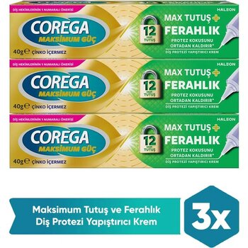 Corega Max Tutuş & Ferahlık Diş Protezi Yapıştırıcı Krem 40G x 3 Adet