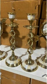 2'li Sedefli Pirinç Şamdan Takımı, 21CM, Şık ve Zarif Dekoratif Aksesuarlar - Seçenek 1