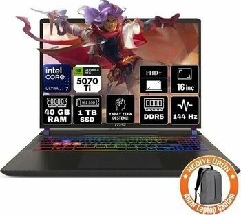 MSI Vector 16 HX AI Intel Core Ultra 7 255HX 40GB 1TB SSD RTX5070TI 12GB FreeDOS FHD+ 16" 144Hz Dizüstü Bilgisayar A2XWHG-091XTR-A7