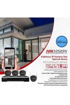 Hikvision 4 Kameralı Kablosuz Güvenlik Kamera Seti Full HD – Wi-Fi 2MP Gece Görüşlü IP Kamera Sistemi