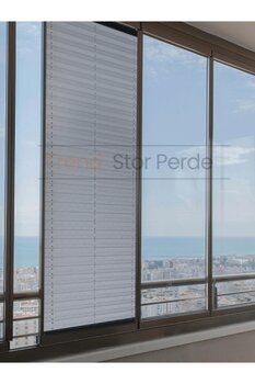 TREND STOR PERDE Mavi Gri Plise Katlanır Cam Balkon Perdesi - Ofis Perdesi - Salon Perdesi - 005