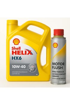 SHELL Helix HX6 10W-40 Sentetik Motor Yağı 4 L + Motor Flush Motor İç ve Kartel Temizleyici