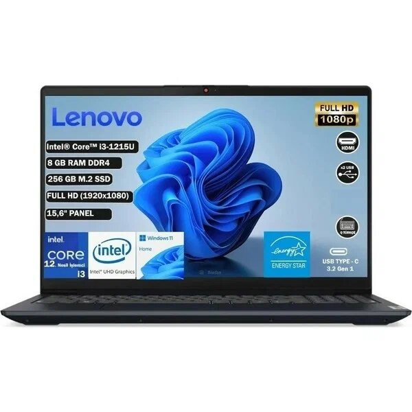 Lenovo Ideapad 3 Intel Core i3-1215U 8 GB 256 GB SSD 15.6 inç 1920 x 1080 Dizüstü Bilgisayar 82RK00X8TX