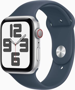 Apple Watch SE 2 2023 GPS + Cellular 44mm Gümüş Rengi Alüminyum Kasa ve Fırtına Mavisi Spor Kordon Akıllı Saat