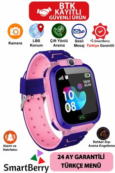 Smartberry Z3 Lbs Konumlu Akıllı Çocuk Takip Saati Sim Kartlı Arama, Kameralı, Gizli Dinleme Özellikli-pembe