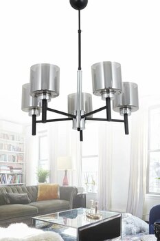 Taşcan Aydınlatma Pier 5 Li Siyah Krom Avize-Füme Camlı Dekoratif Tasarım Yatak Odası Mutfak Salon Avize