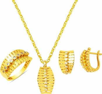 Sıralı Taşlı Üçlü Altın Spor Takı Seti 14 Ayar