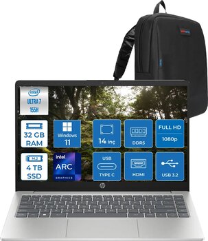 Hp 14-EP1025NT Intel Core Ultra 7 155H 32GB Ddr5 4tb SSD Intel® Aı Boost 14" Fullhd 300NITS IPS Windows 11 Pro Taşınabilir Bilgisayar B86B8EAP15 + Zetta Çanta