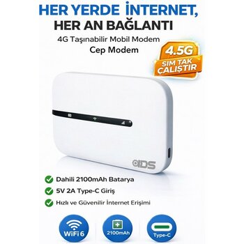 IDS 4g Taşınabilir Mobil Modem - Sim Kart Tak Çalıştır. Kullanımı Kolay - Süper Hızlı Bağlantı