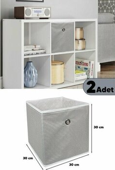 Pazar Kapısı 2 Adet Raf Organizer Saklama Kutusu Gri 30 x 30 x 30