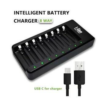 Berry Store I-Gen G800 8'li Pil Şarj Aleti Aa/aaa Kalem Pil Uyumlu Type-C Giriş Akıllı Hızlı Şarj Cihazı