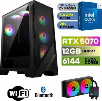 MSI Şafak-Gaming Pc Ddr5-Rtx 5070 12GB -Intel I7 14700KF – 32 GB Ddr5 Ram –  1 Tb M.2 SSD 5000 4000 – 240MM Sıvı Sogutma -Windows 11 Pro - 32GBRAM