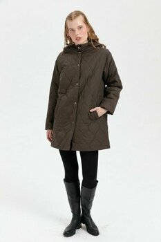 Desen Triko Kadın Kapüşonlu Soğan Desenli Araboy Kapitone Kaban Haki - 2XL