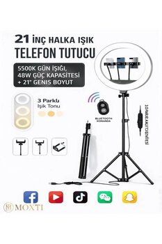 Moxti Ring Light LED Işık Halkası 21 Inç 54 cm Profesyonel Stüdyo Işığı ve 210 cm Monopod Güzellik Merkezi
