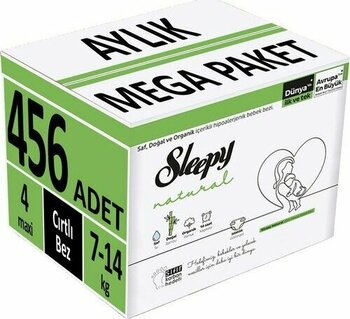 Sleepy Bebek Bezi Natural Beden:4 Maxi 456 Adet Aylık Mega Paketi 7-14 Kg