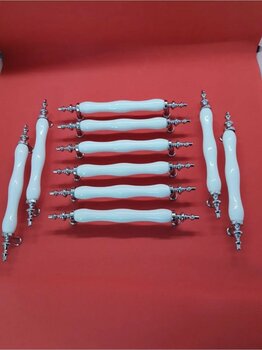 Rüyam 128 MM PORSELEN GÖRÜNÜMLÜ POLİMER Dolap Kulpu 10 Adet Beyaz Krom