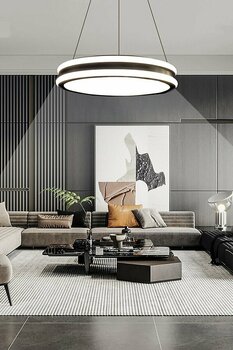 Ledmi Lighting Geniş Model Tek Halkalı Siyah Led Avize, 3 Renk Aydınlatmalı, Kumandalı Modern Avize, Salon Avizesi