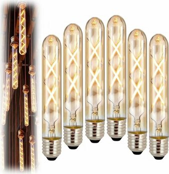 Vintage LED Ampul, E27, 4W, 2500K Sıcak Sarı Işık, Amber Cam, 18,5 cm, Rustik Ampul Lambam Amber Renk Çubuk Cam Retro Filament Tüp Ampul (6)