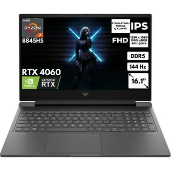 Hp Victus 16-S1010NT Ryzen 7 8840H 16-Gbddr5 2 Tbssd 8gb RTX4060 16.1" 144Hz Fhd Freedos Taşınabilir Bilgisayar 9Z790EAAT4 - 2 TB - 16 GB