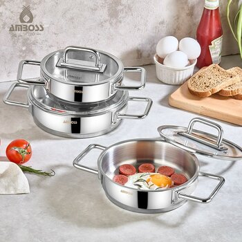 Nova 6 Parça Paslanmaz Çelik Cam Kapaklı Sahan Seti - Gümüş