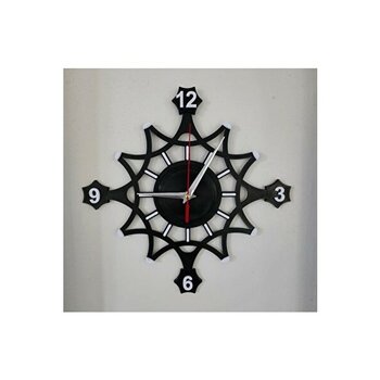 Orvessa Küçük Boy Dekoratif Geometrik Akar Saat, Sessiz ve Modern Tasarım Duvar Saati - Siyah - 30 x 30 cm