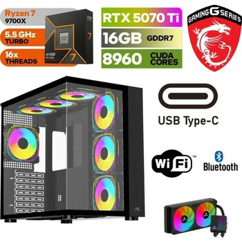 MSI Msı-Şafak-Gaming Pc Ddr5 -Rtx 5070Tİ 16GB – Ryzen 7 9700X – 32GB -64GB Ddr5 Ram – 1 Tb M.2 SSD - Sıvı Sogutmalı - Windows 11 Pro Masaüstü Bil...