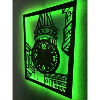 Dekoraven Galata Kulesi LED Işıklı Duvar Saati - Yeşil