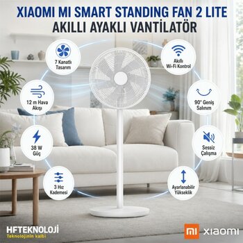 Xiaomi Geniş Havalandırma Açısı ile Tüm Odayı Serinleten Mi Smart Standing Fan 2 Lite Vantilatör - Beyaz - 38 Watt
